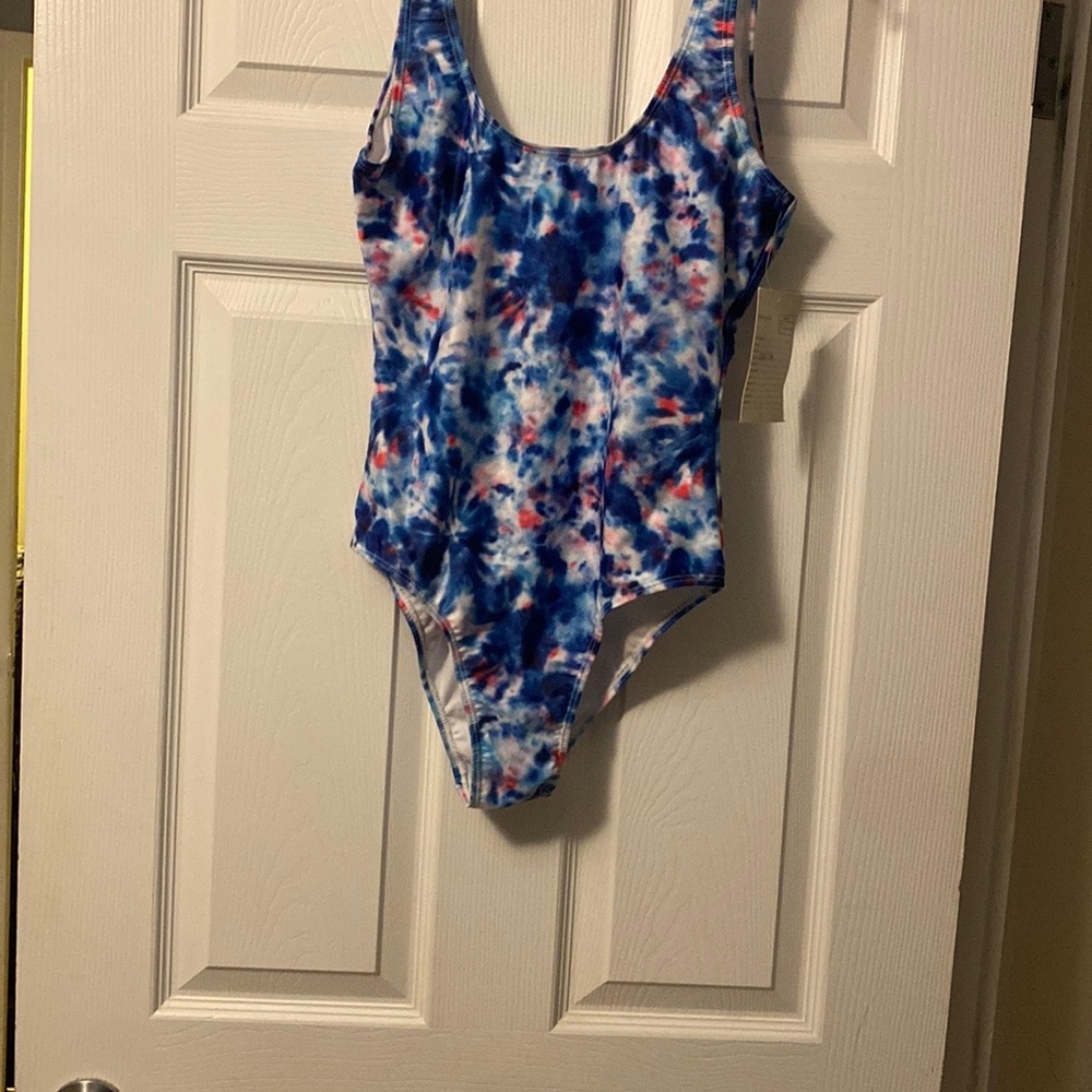 Onia Blue and Red Tie-Dye One Piece Swimsuit